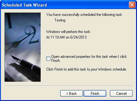 Scheduled Task Wizard Final Screen