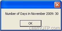 Number Of days in a month