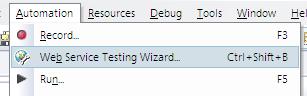 Web Services Testing Wizard Menu