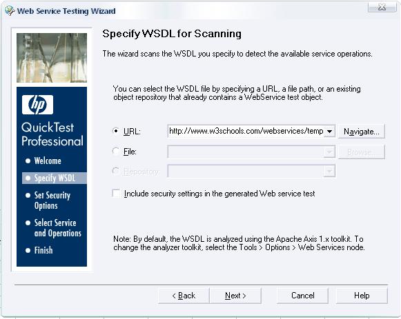 Specify WSDL for Scanning