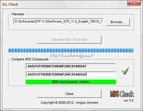 Verify MD5 checksum for your QTP downloads