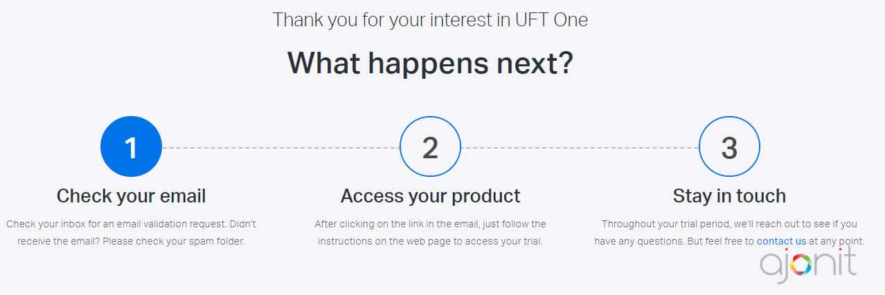 UFT Trial download thank you page