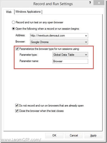 Parameterize Browser in UFT 12-5