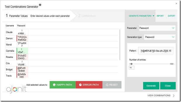 test combinations generator