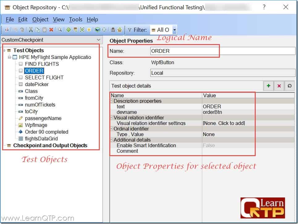 A typical object repository in UFT
