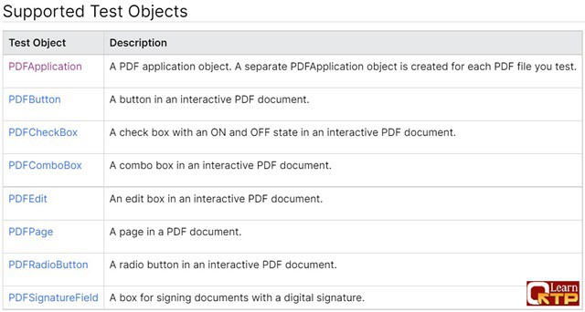 uft pdf objects